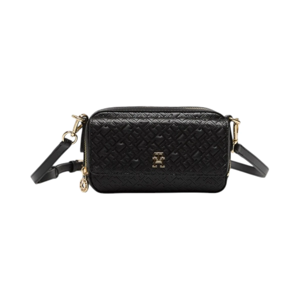 AW0AW17681-BDS TOMMY HILFIGER TH ICON CAMERA BAG MONO ZENSKA TORBICA CRNA UTISNUTI MONOGRAMI GOLD LOGO