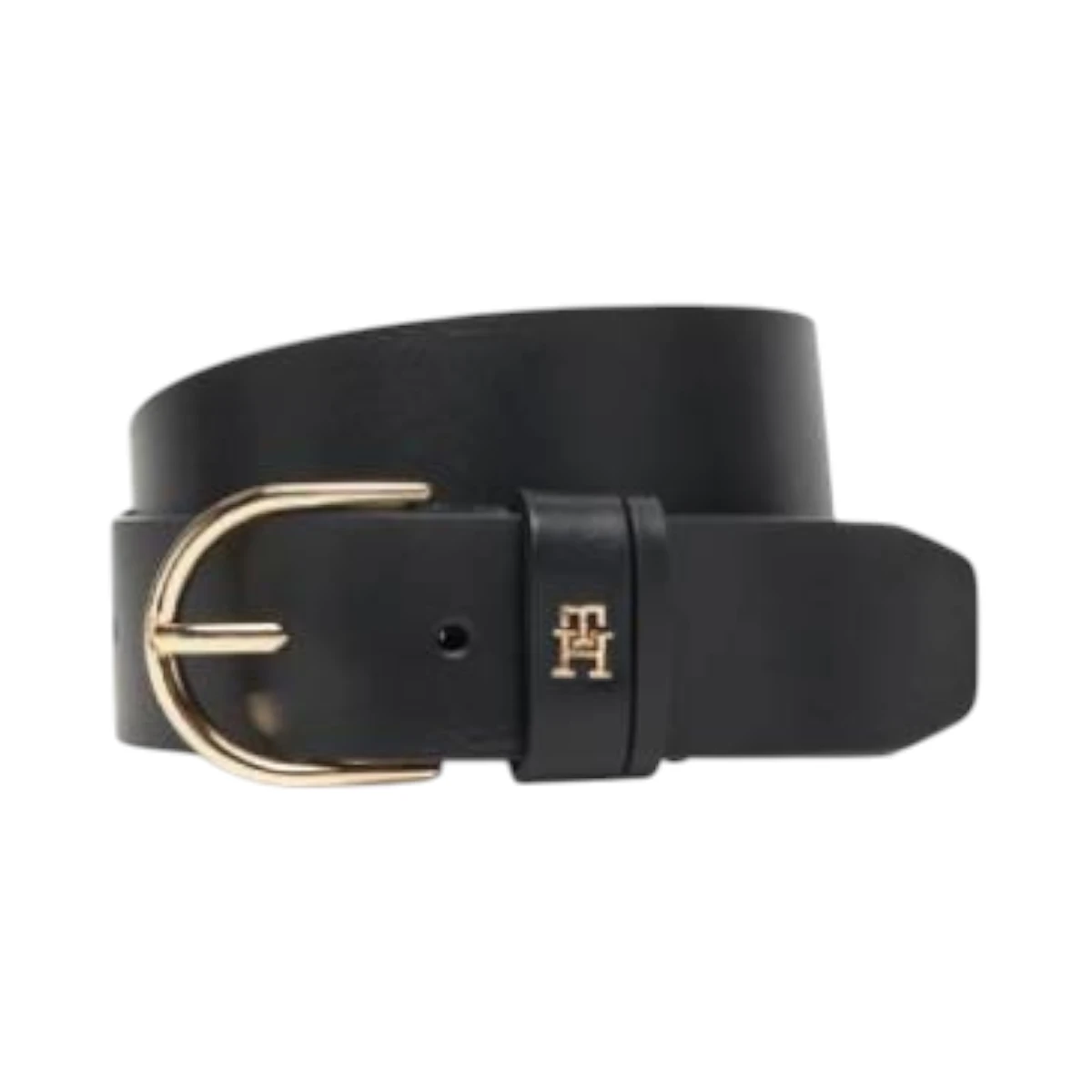 AW0AW17757-BDS TOMMY HILFIGER ESSENTIAL EFFORTLESS 35 ZENSKI KOZNI REMEN CRNI GLATKA KOZA ZLATNA TH MONOGRAM KOPCA SHIRINA 3.5 CM
