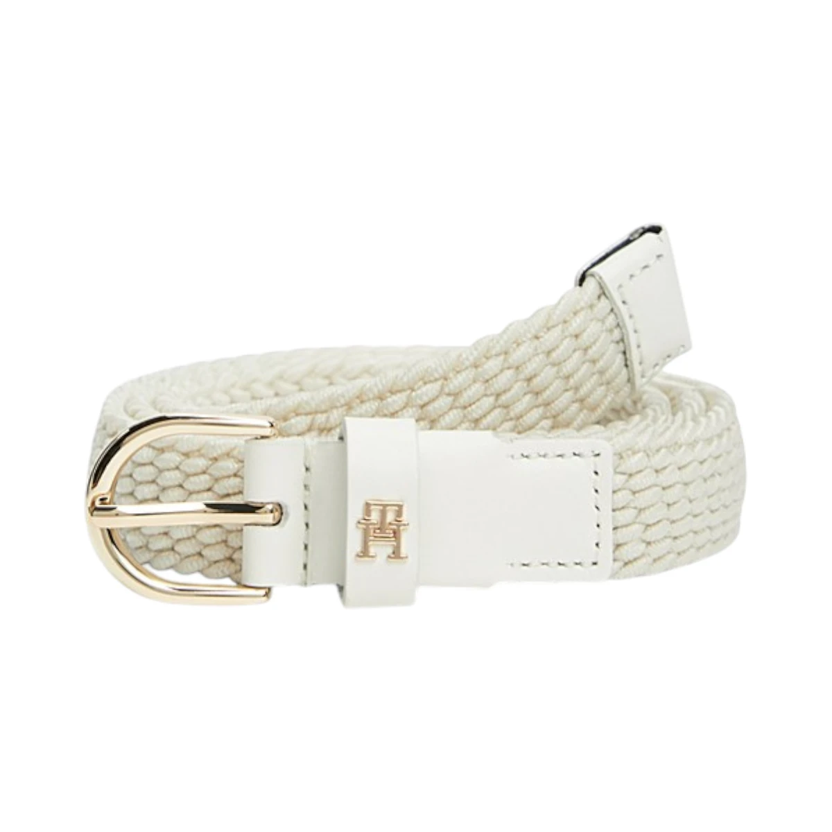AW0AW17973-AEO TOMMY HILFIGER ESSENTIAL 25 ELASTIC ZENSKI REMEN KREM SOFT CREAM ELASTICNI KOZNI DETALJI ZLATNA TH KOPCA